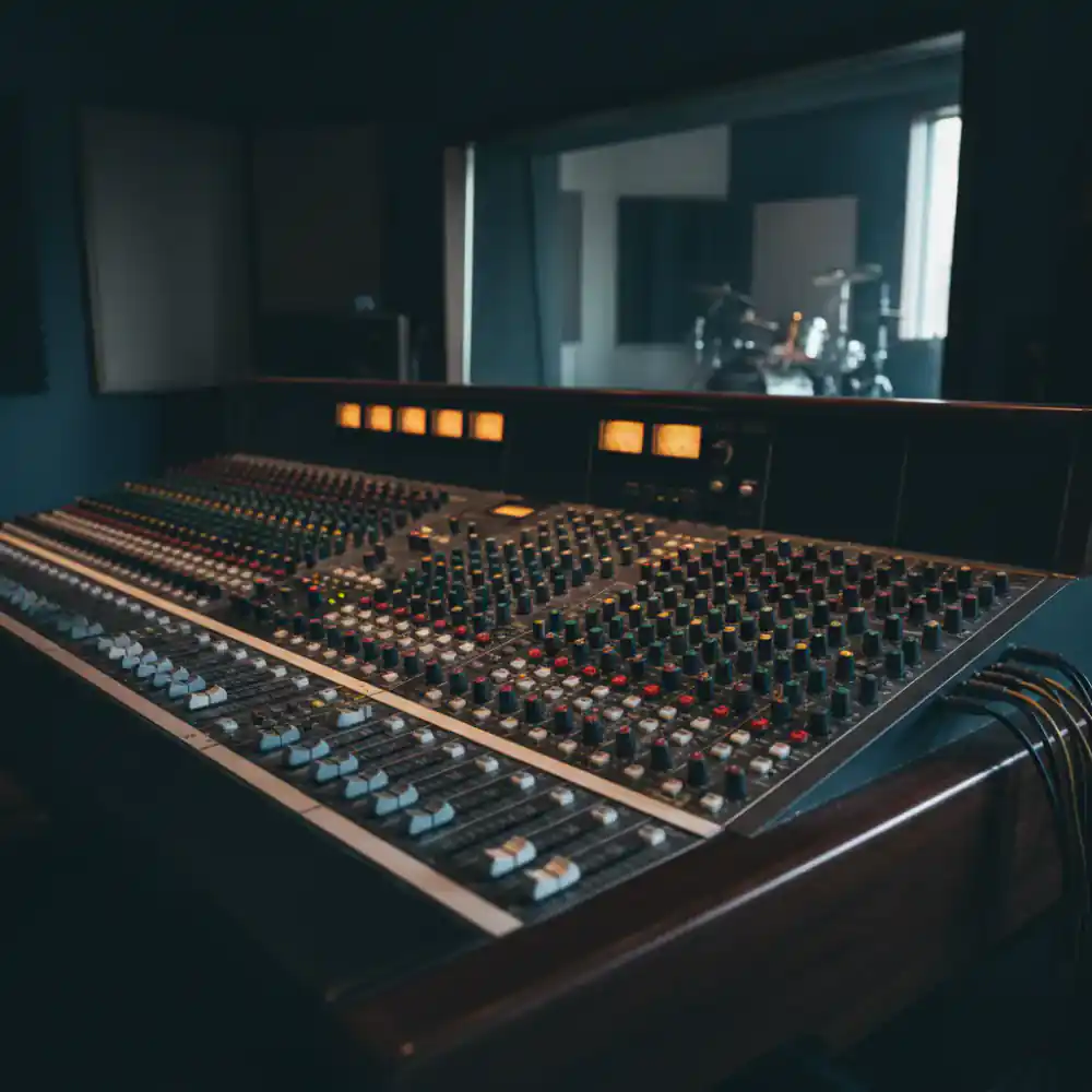 Studio mixing console up close