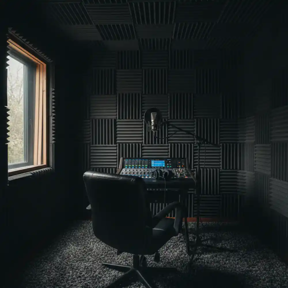 Recording booth with acoustic panels