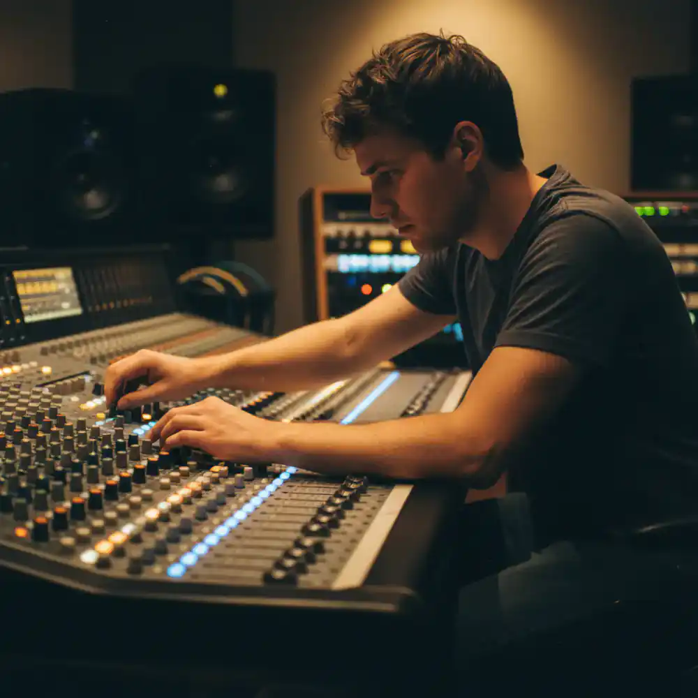 Sound engineer adjusting a channel strip