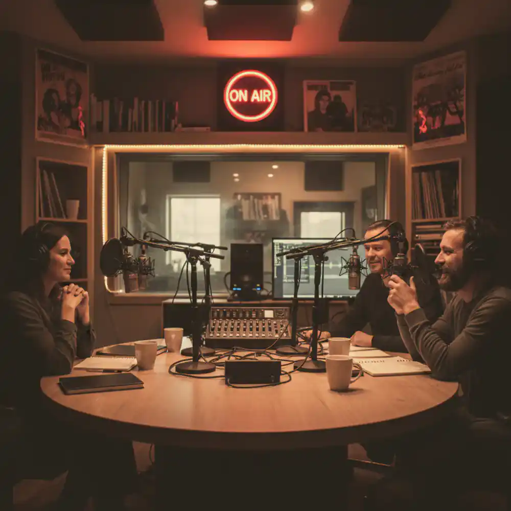 Podcast recording session with guests